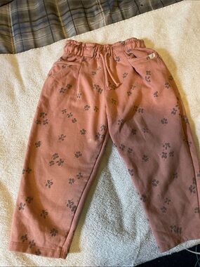 Kids Dusty Rose Floral Print Jogger Pants with Drawstring